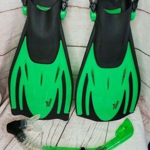 Speedo Dive Lime Green Black Swimming Fins And Sno